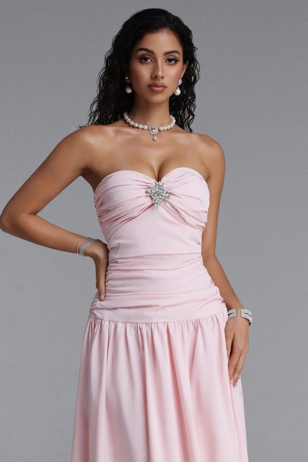 marina elegant strapless diamond ruched waist maxi dress 12