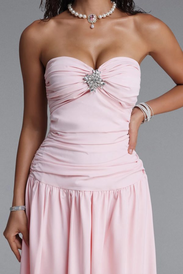 marina elegant strapless diamond ruched waist maxi dress 13