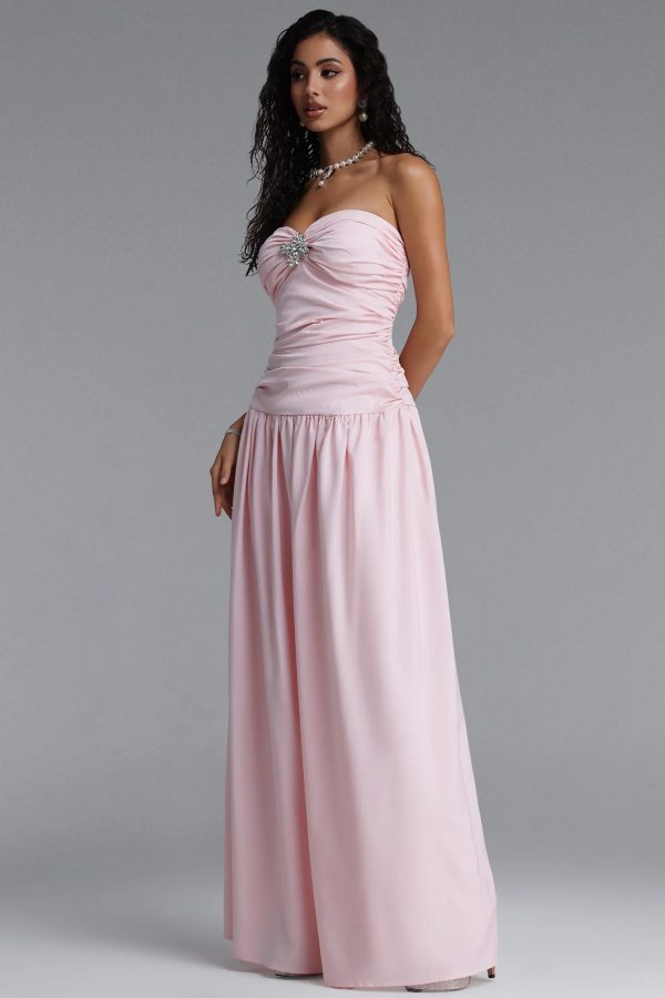 marina elegant strapless diamond ruched waist maxi dress 15