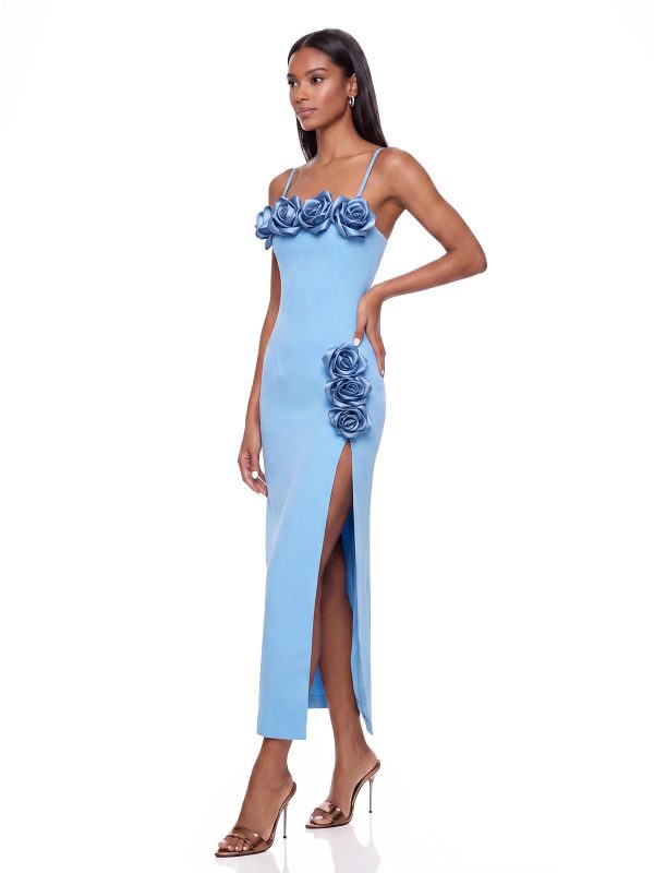 mavella spaghetti flower maxi dress in blue 12