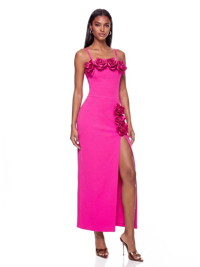 mavella spaghetti flower maxi dress in hot pink 11