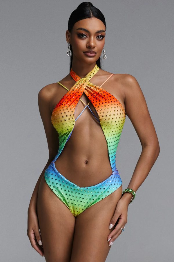mead rhinestone rainbow cutout swimsuit 12