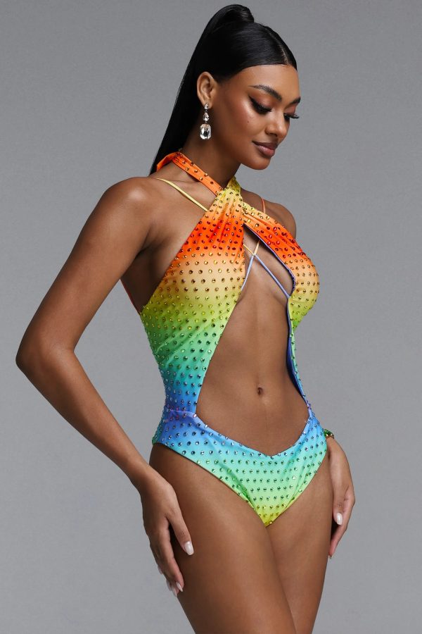 mead rhinestone rainbow cutout swimsuit 14