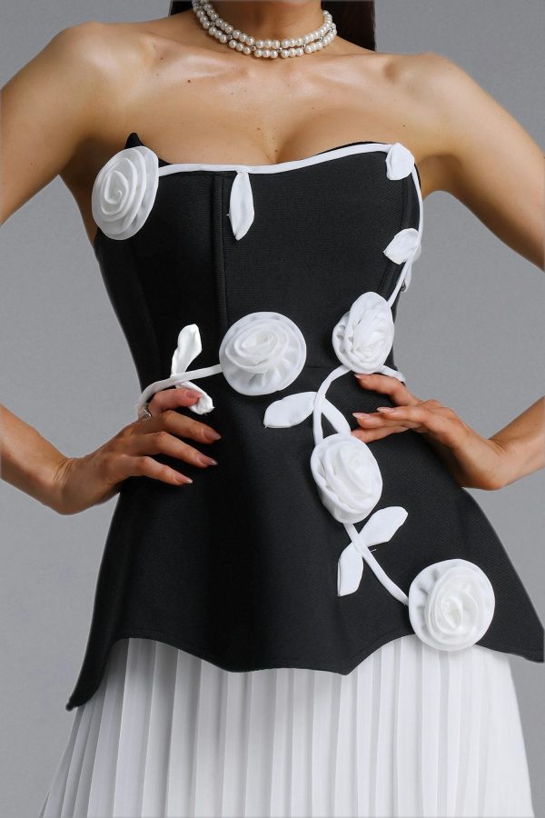 niavia elegant strapless floral pleated bandage maxi dress 13