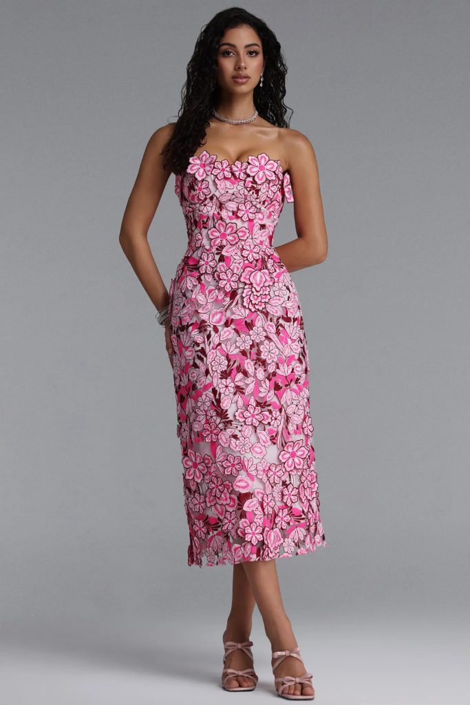 noma elegant floral strapless slim midi dress 11