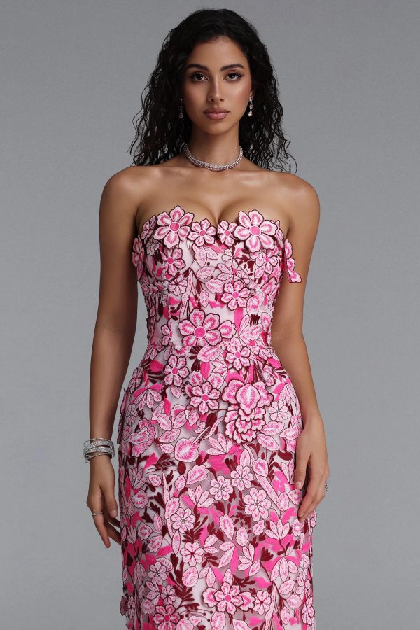 noma elegant floral strapless slim midi dress 12