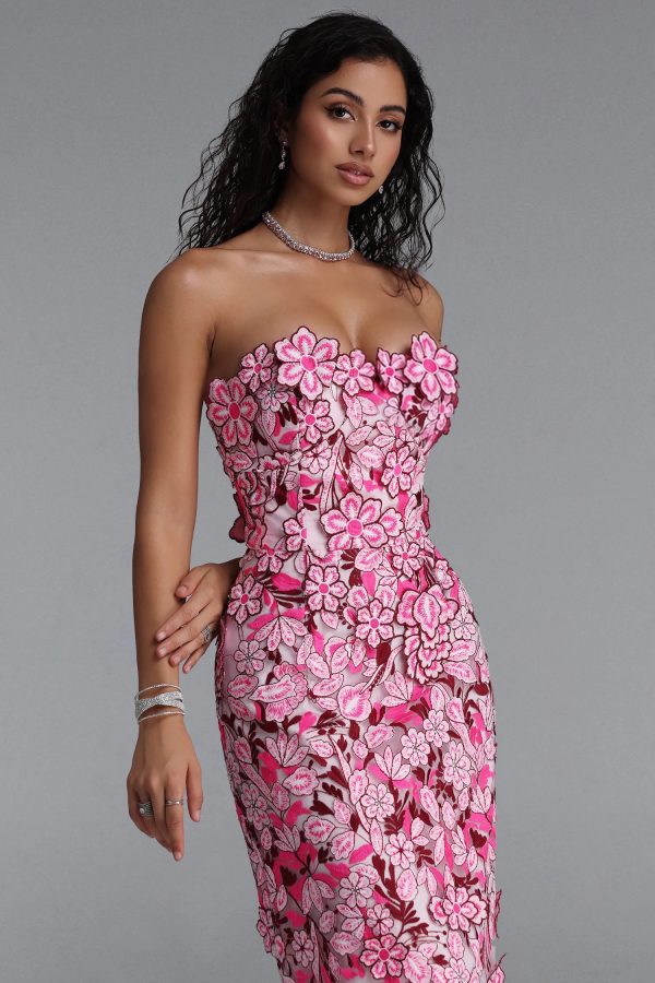 noma elegant floral strapless slim midi dress 14