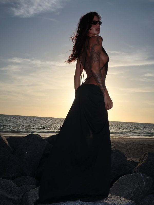 norvalen backless cutout draped maxi dress in black 20