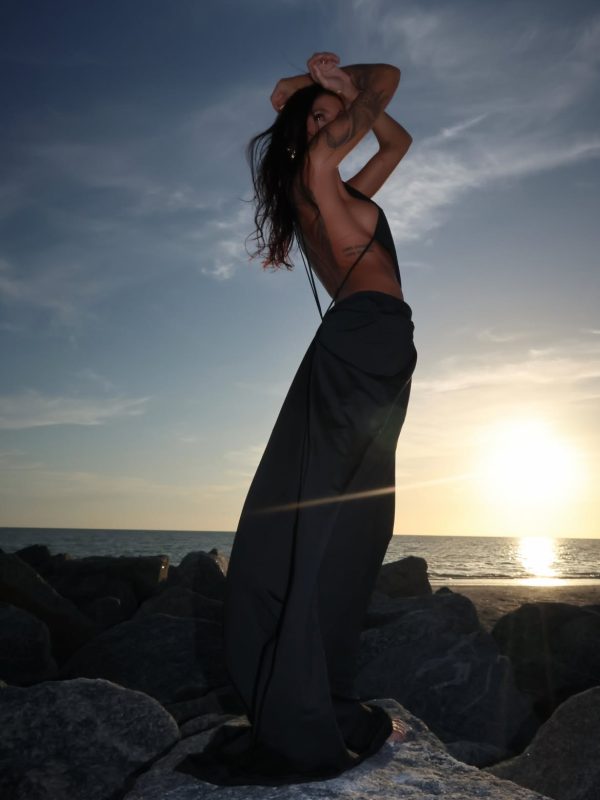 norvalen backless cutout draped maxi dress in black 24