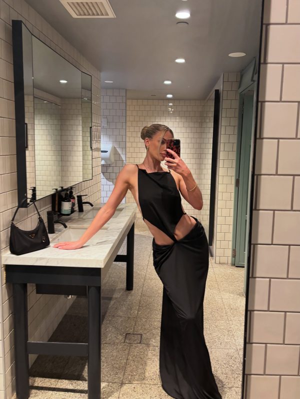 norvalen backless cutout draped maxi dress in black 32