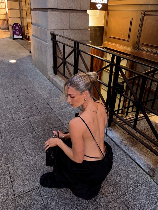 norvalen backless cutout draped maxi dress in black 34