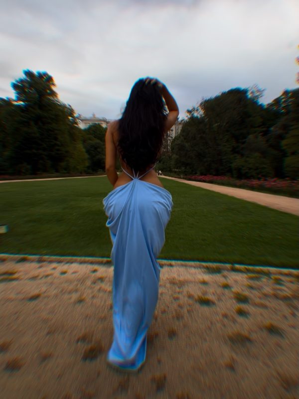 norvalen backless cutout draped maxi dress in blue 46