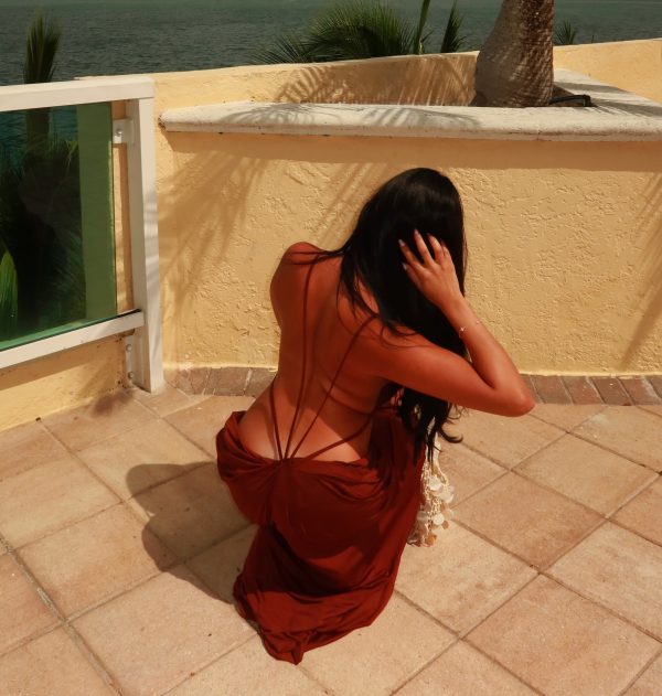 norvalen backless cutout draped maxi dress in brown 16