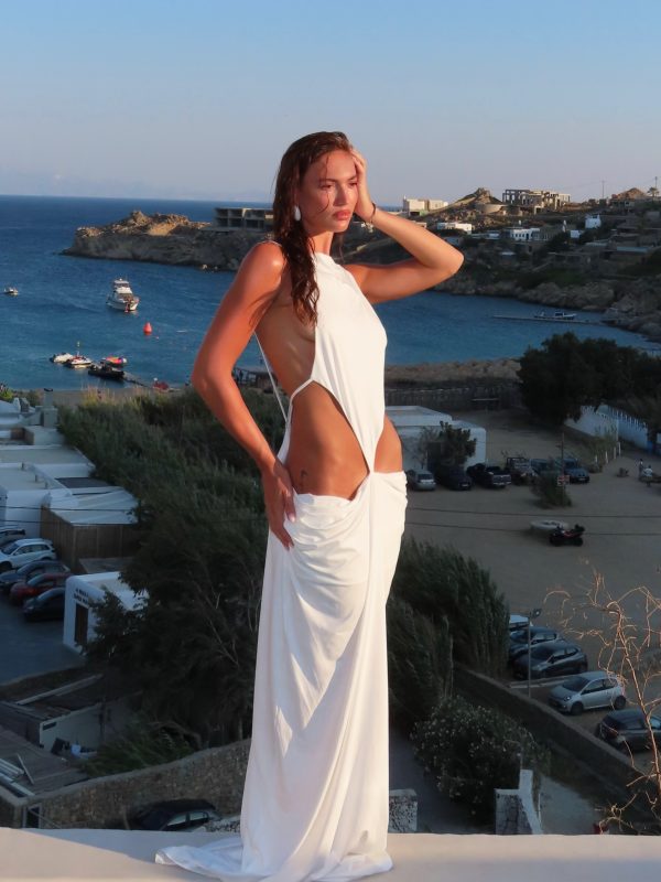 norvalen backless cutout draped maxi dress in white 17