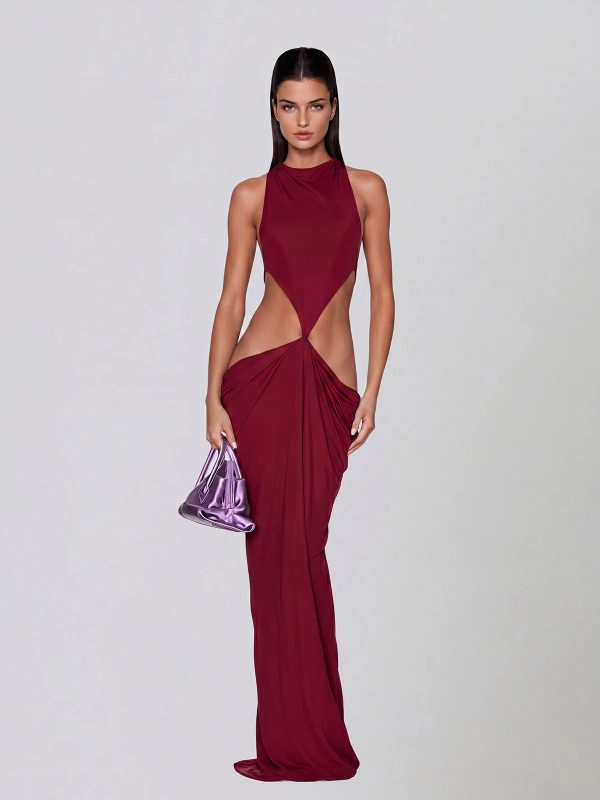 norvalen backless cutout draped maxi dress in wine 11