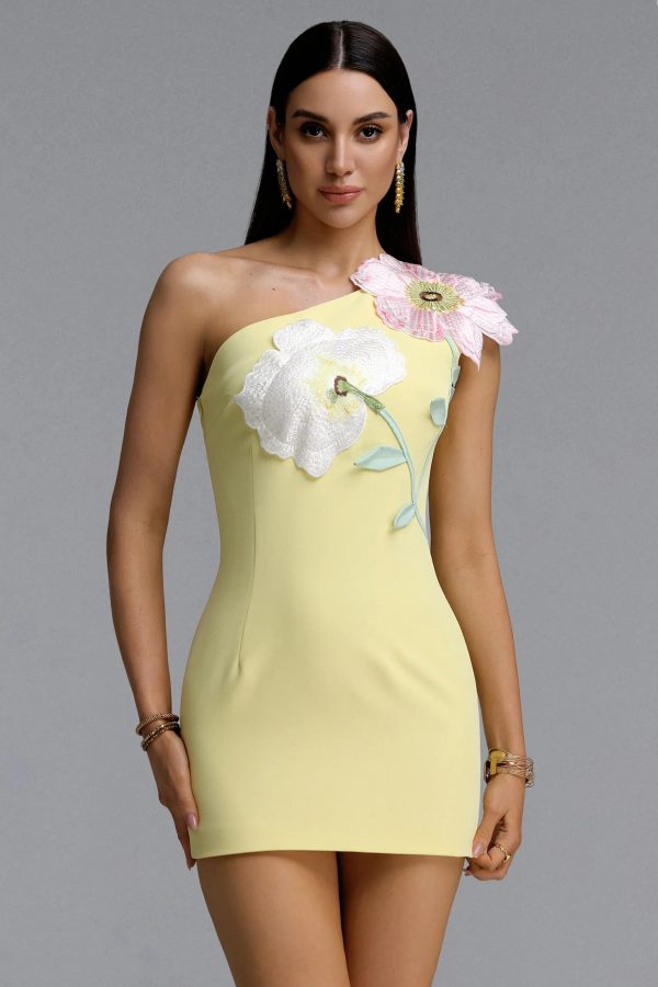 noryxel one shoulder flower mini dress in yellow 18