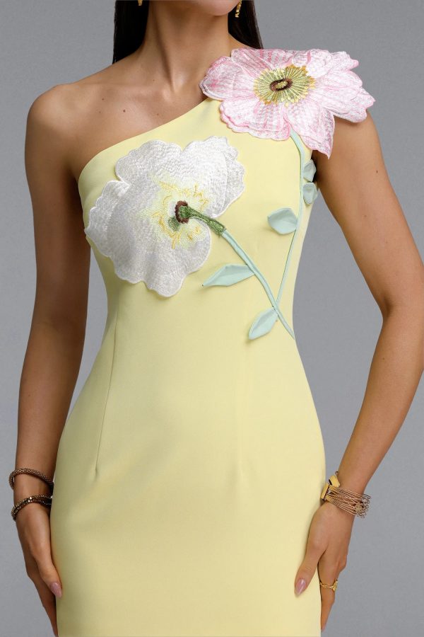 noryxel one shoulder flower mini dress in yellow 19