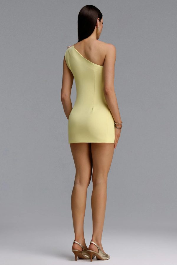 noryxel one shoulder flower mini dress in yellow 22
