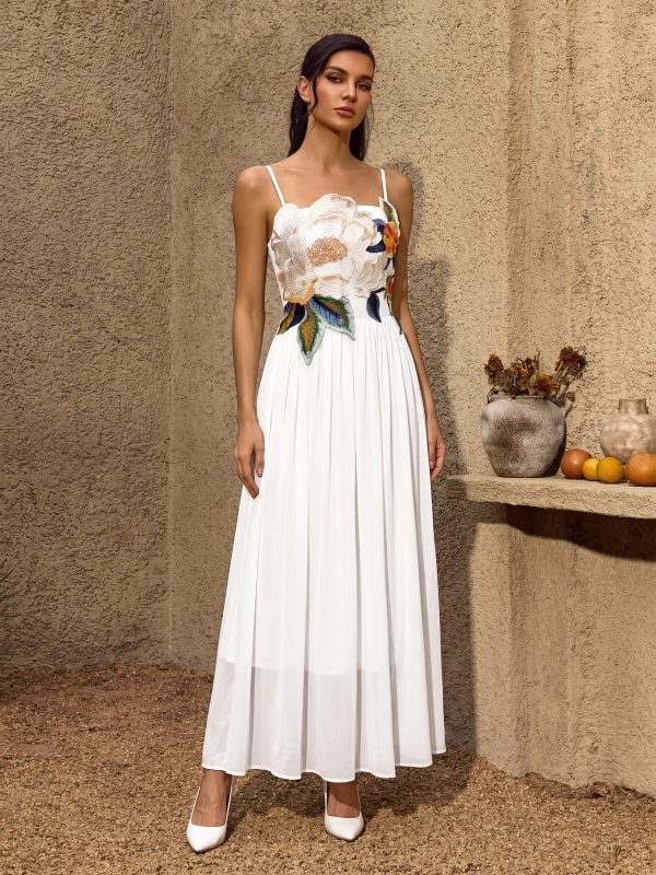 noryxel spaghetti flower maxi dress in white 14