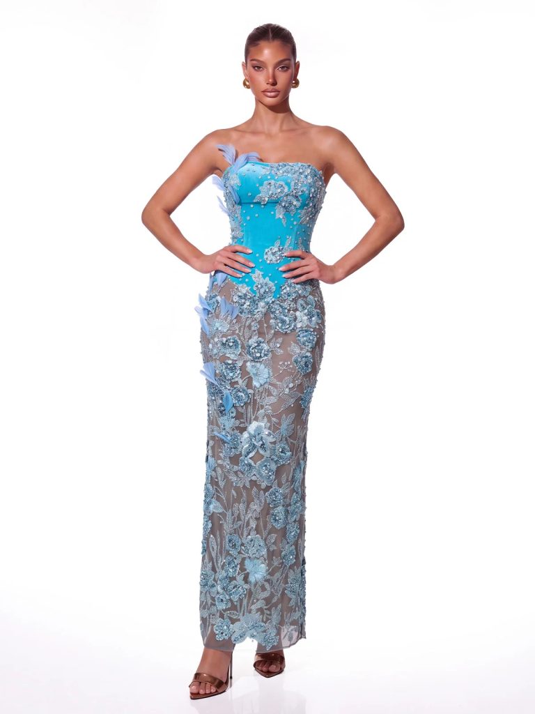 olyther strapless rhinestone flower maxi dress 11