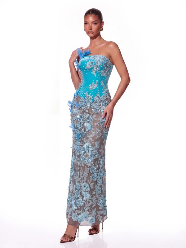 olyther strapless rhinestone flower maxi dress 12