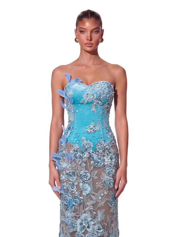 olyther strapless rhinestone flower maxi dress 13