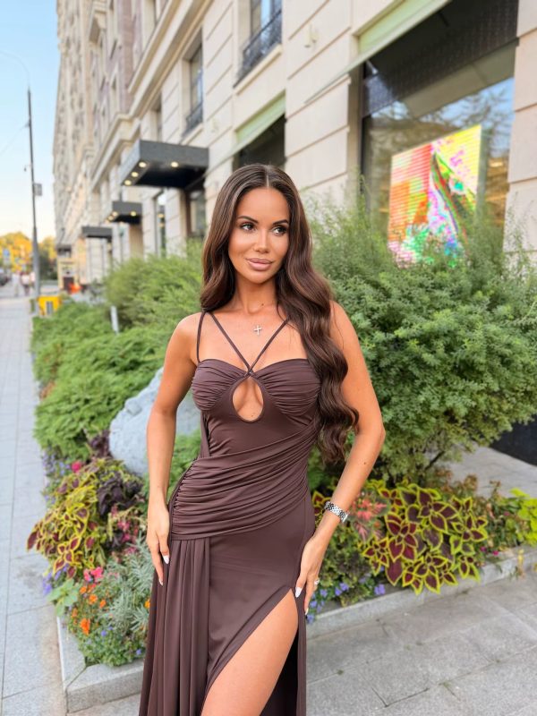 pzron ruched draped split maxi dress 17