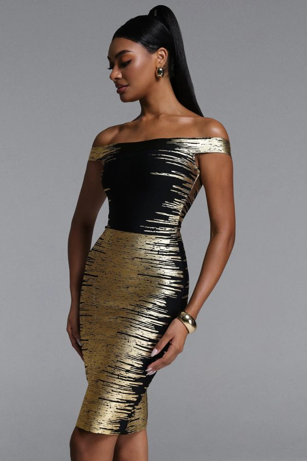 racy off shoulder metallic bandage midi dress 14