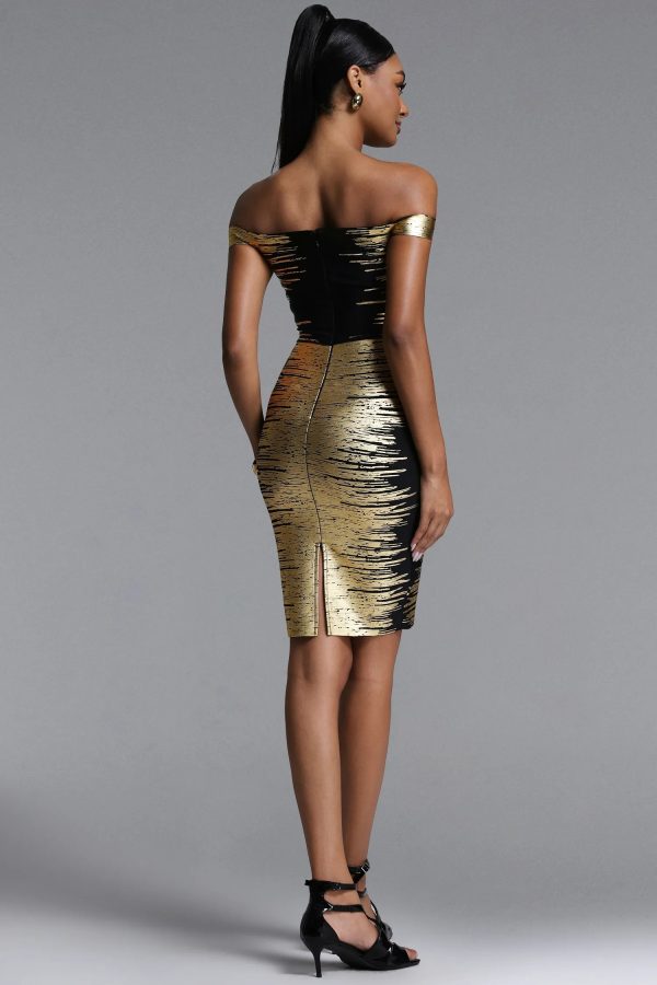 racy off shoulder metallic bandage midi dress 16