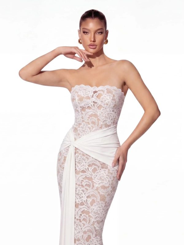 roslen strapless lace maxi dress in white 13