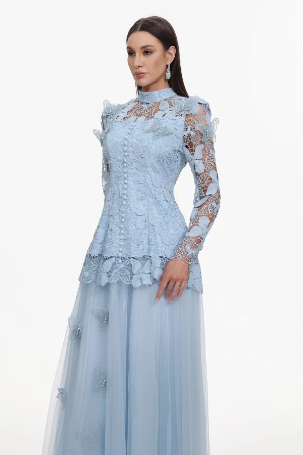 sabina long sleeve folds lace butterfly top & skirt two piece set 23