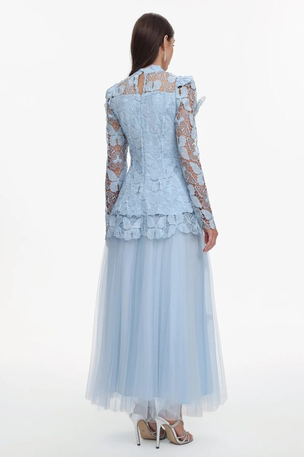 sabina long sleeve folds lace butterfly top & skirt two piece set 25