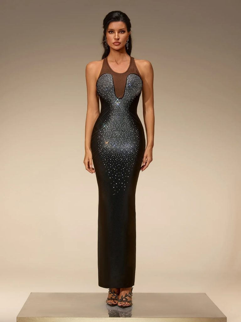 sesta sleeveless rhinestone bandage maxi dress 11