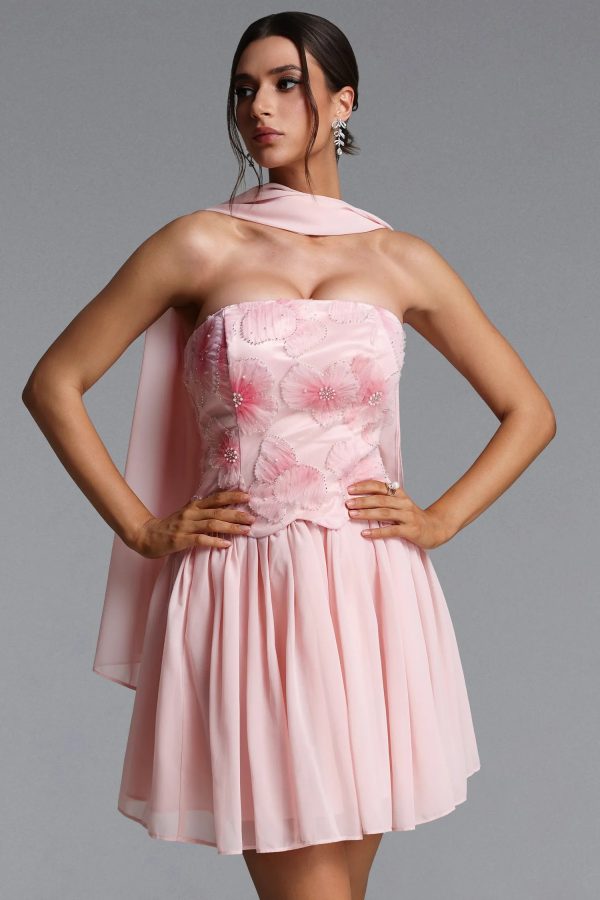 sharlot strapless scarf floral mini dress 12