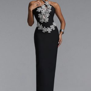sirel diamond flower bandage maxi dress in black 11