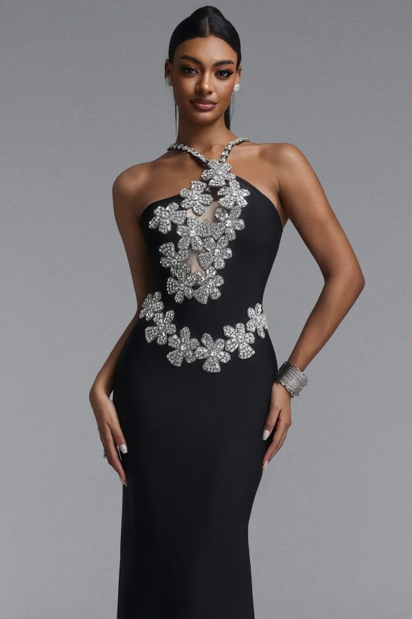 sirel diamond flower bandage maxi dress in black 12
