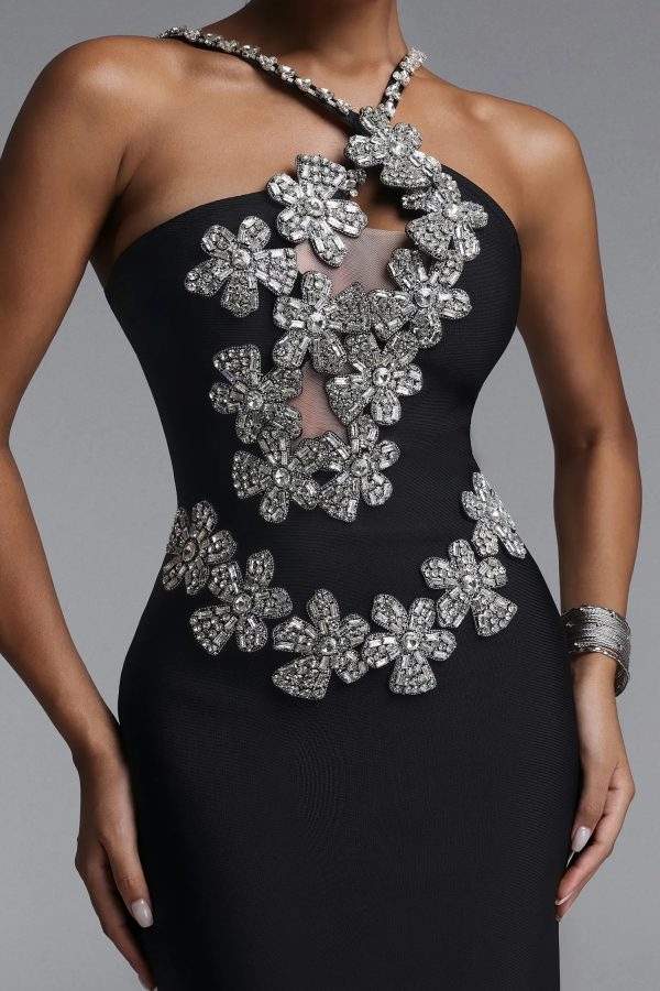 sirel diamond flower bandage maxi dress in black 13