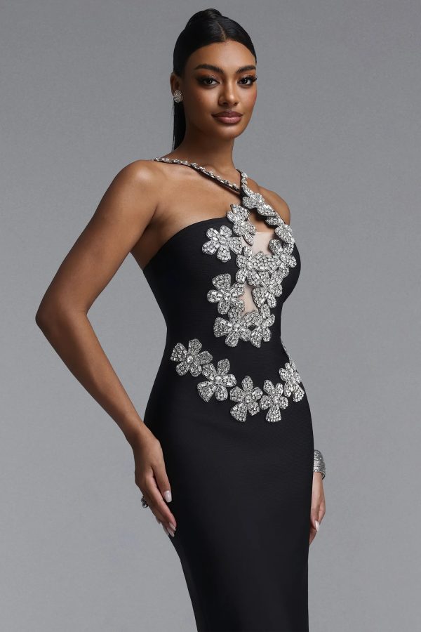 sirel diamond flower bandage maxi dress in black 14