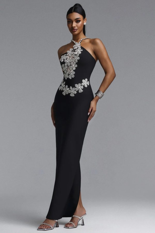 sirel diamond flower bandage maxi dress in black 15