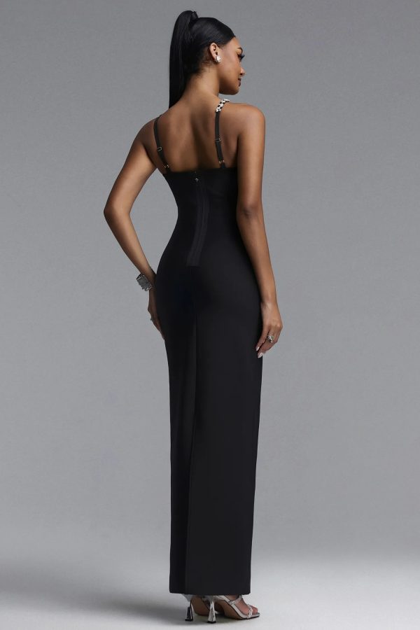 sirel diamond flower bandage maxi dress in black 16
