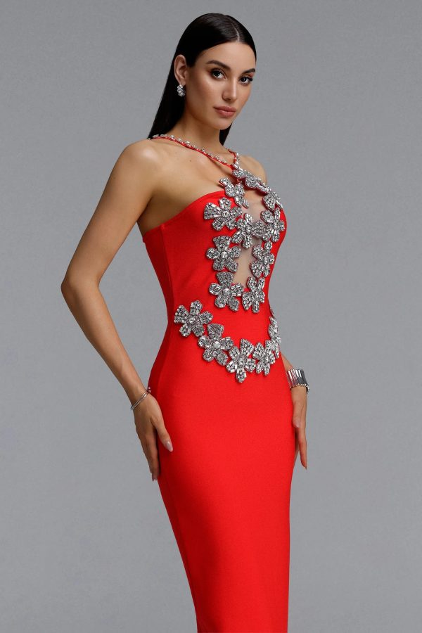 sirel diamond flower bandage maxi dress in red 14