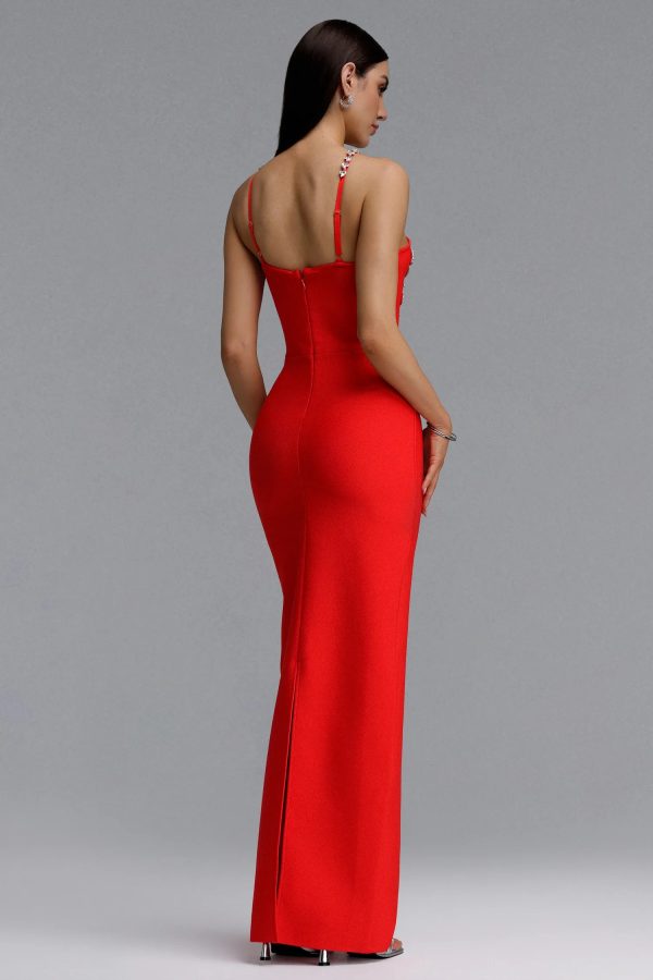 sirel diamond flower bandage maxi dress in red 16