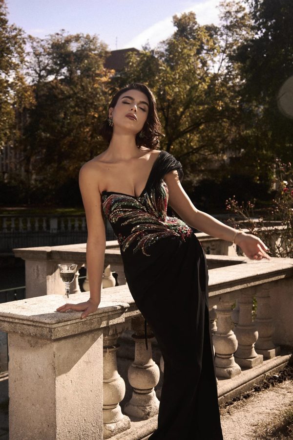 stolen strapless sequin embroidered slit bandage maxi dress 17