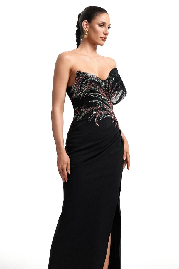 stolen strapless sequin embroidered slit bandage maxi dress 25