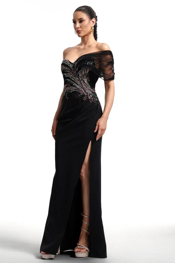 stolen strapless sequin embroidered slit bandage maxi dress 26