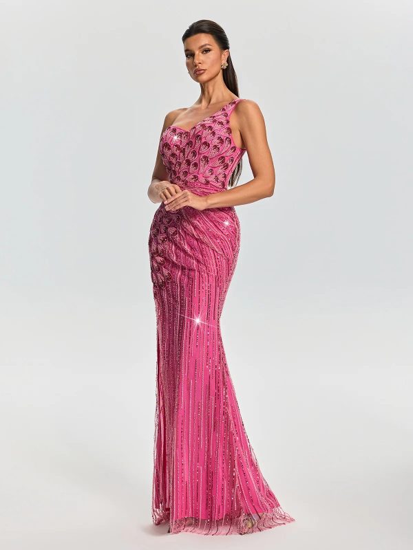 sylverin one shoulder sequin split maxi dress 14