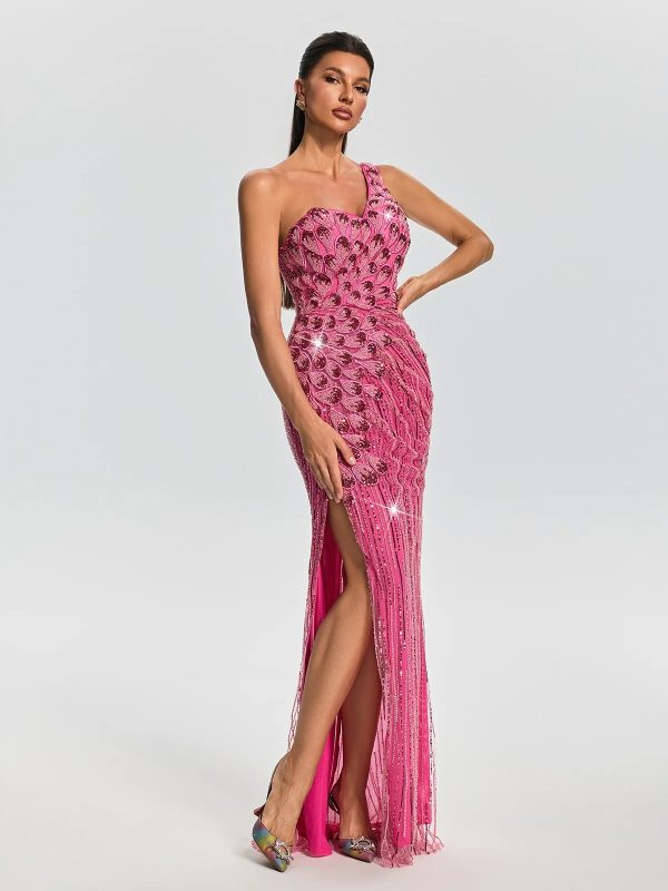 sylverin one shoulder sequin split maxi dress 15