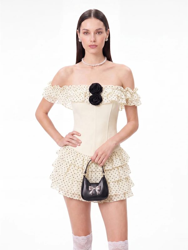 talven tiered flower dot skirt set in beige 12