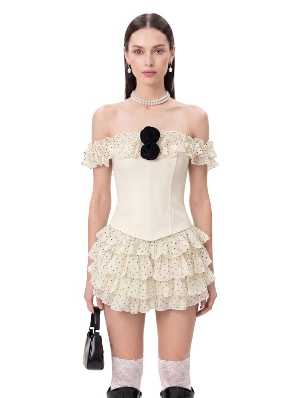 talven tiered flower dot skirt set in beige 13