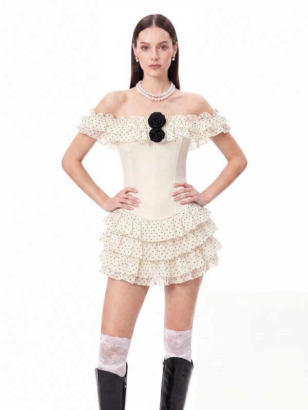 talven tiered flower dot skirt set in beige 14